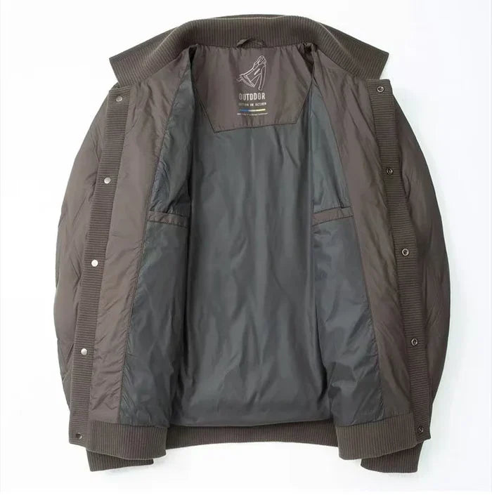 Gravenwald Reid Quilted Bomber Jacket: Lightweight Duck Down, Diamond Pattern, Ribbed Trims