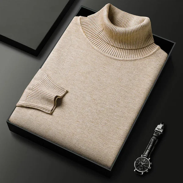 Luxurious Men's Cashmere Fine Knit Rollneck Jumper - Elegant Soft Turtleneck