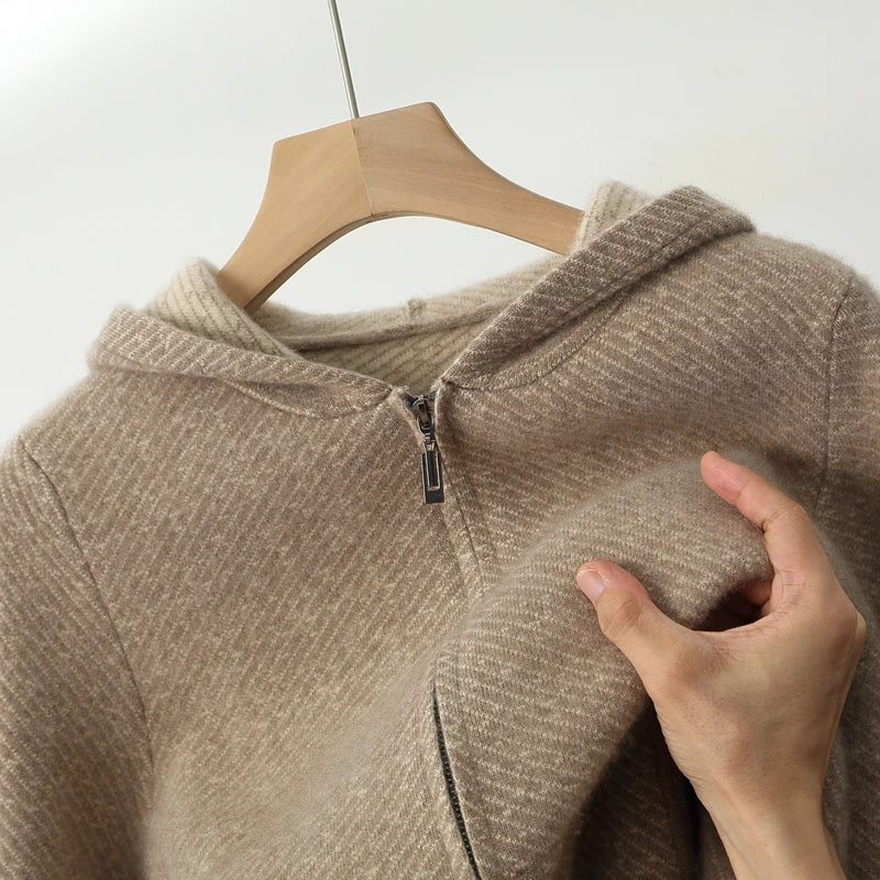 Gravenwald Arden Men's Merino Wool Full Zip Hoodie – Soft, Two-Tone Knit