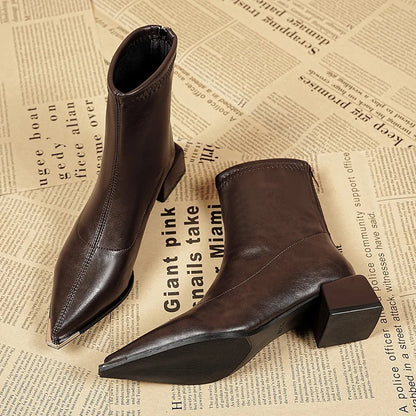 Sophisticated Women's Pointed Toe Block Heel Ankle Boots with Metal Trim