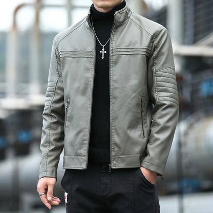 Gravenwald Men's Monza Faux Leather Ribbed Moto Jacket – Durable, Sleek, Modern, Versatile