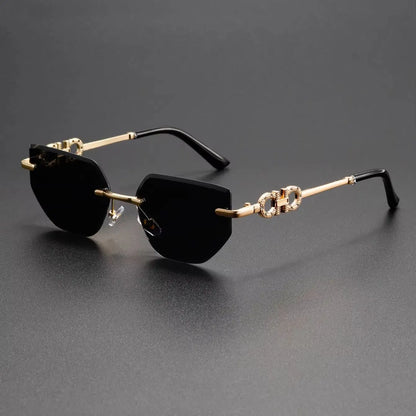 Amara Rimless Women's Sunglasses: Elegant Gold Temples, UV400 Gradient Lenses