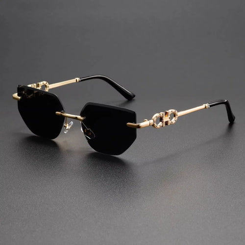 Amara Rimless Women's Sunglasses: Elegant Gold Temples, UV400 Gradient Lenses