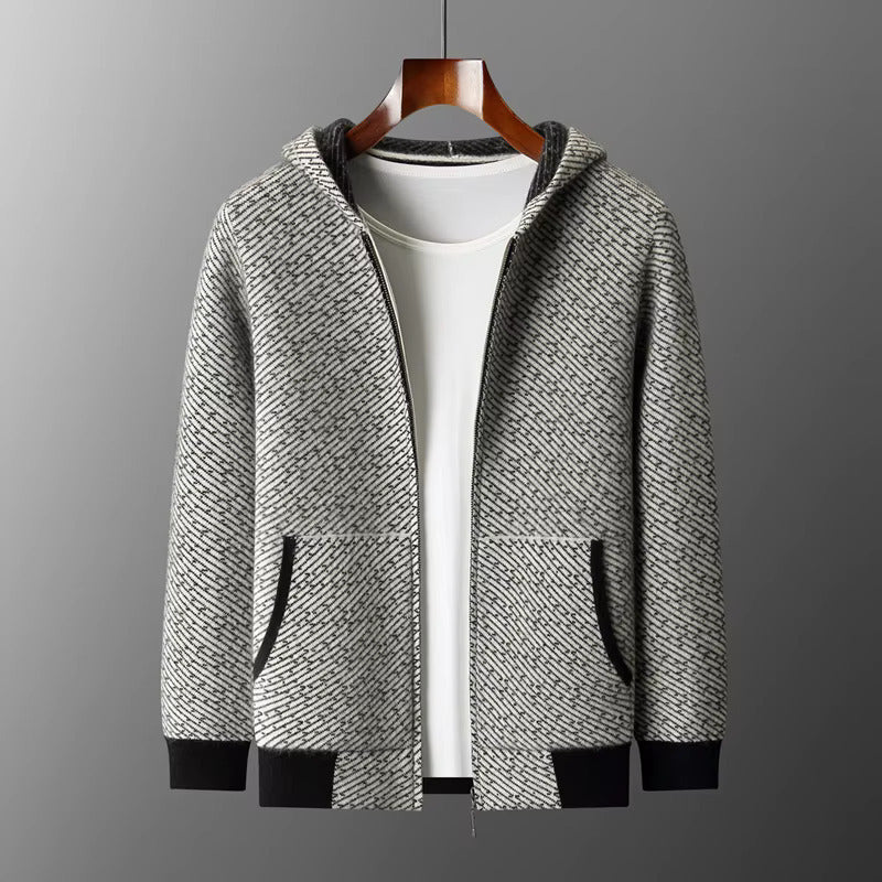 Gravenwald Arden Men's Merino Wool Full Zip Hoodie – Soft, Two-Tone Knit