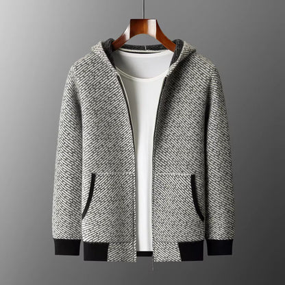 Gravenwald Arden Men's Merino Wool Full Zip Hoodie – Soft, Two-Tone Knit